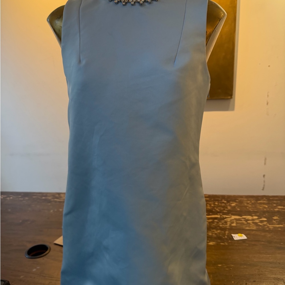 AREA NYC Crystal Heart Cutout Mini Dress Light Blue [S] Open Back Rhinestone